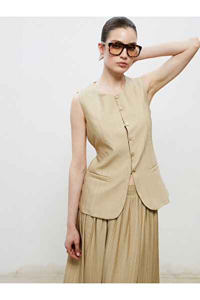 LC Waikiki Дамски класически елек с кръгло деколте и ленен вид