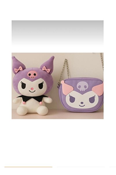 fenomen Kuromi Peluş Oyuncak 40 cm + Deri Çanta - Şık & Hediye Seti