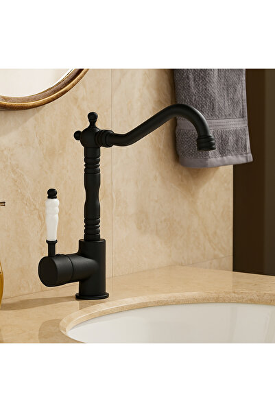 banyosepeti صنبور حوض فالنت مات أسود - أنبوب منحني، طراز عصري، موفر للمياه