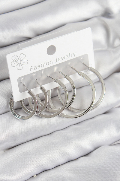 byzm طقم أقراط نسائية من النحاس على شكل حلقة فضية اللون