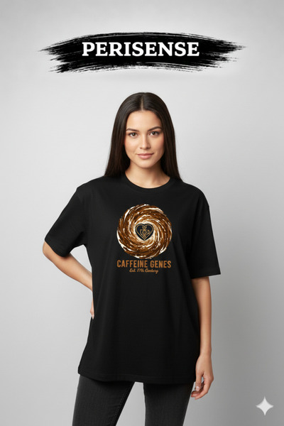 PERISENSE Unisex Coffee Addict Printed Premium Combed Cotton Oversized T-Shirt