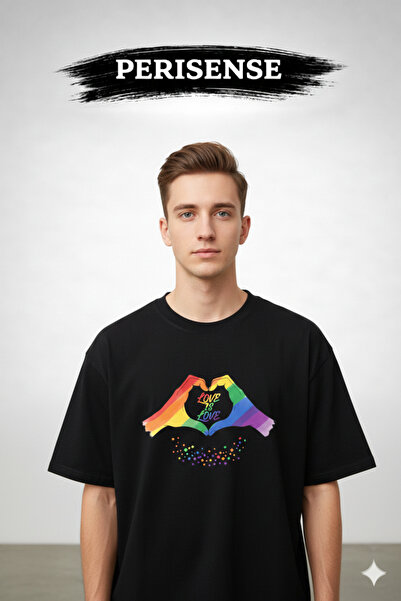 PERISENSE Tricou oversize unisex din bumbac pieptănat premium, cu imprimeu LG...