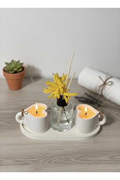 Store Kalpli Kupa Mum ve Oda Kokusu Seti - 4'lü Dekoratif Sunum Hediyelik Set...