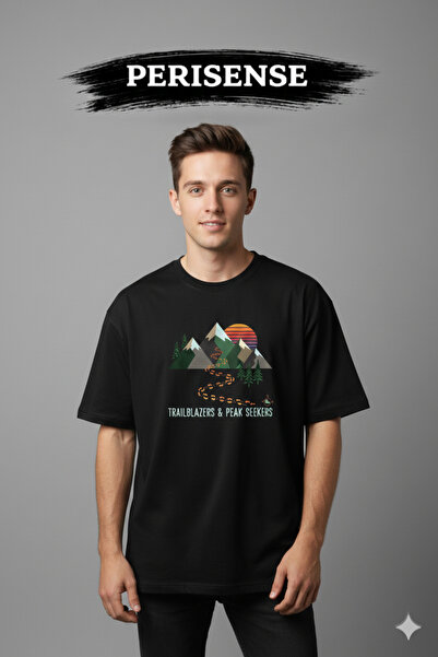 PERISENSE Unisex Hiking Printed Premium Combed Cotton Oversized T-Shirt