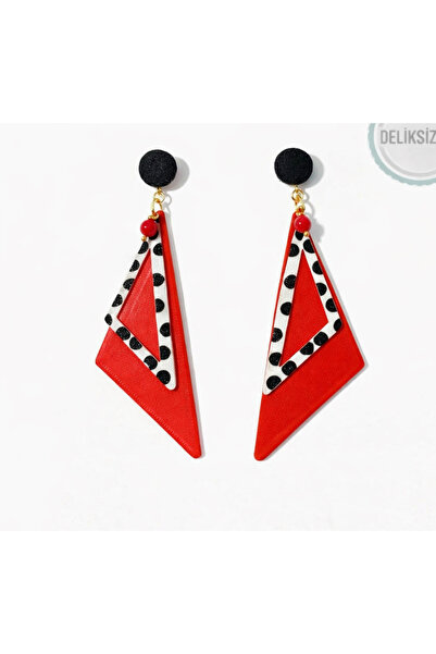 1PARÇAMAVİ Women's Earrings with a Non-Pierced Clip-On Design - Red Triangle ...
