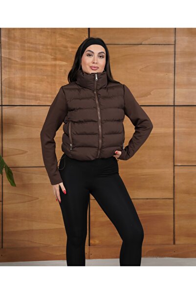 timagna Kadın Hibrit Fermuarlı Şişme Mont Ceket Yeni Sezon Dış Giyim