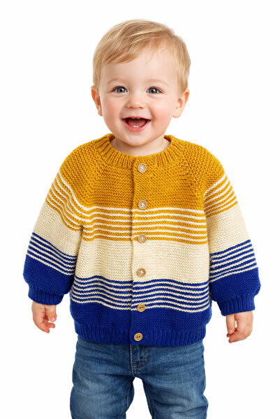 Aykır ı Bebe Hand Knitted Striped Baby Cardigan (1–1.5 Years) – Premium Handmade