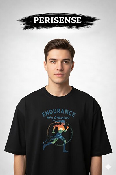 PERISENSE Unisex Running Printed Premium Combed Cotton Oversized T-Shirt