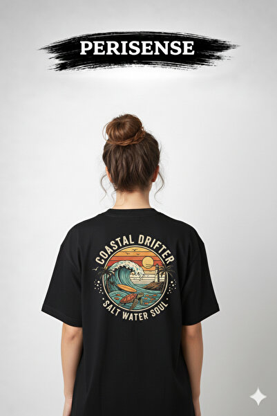 PERISENSE Unisex Beach Printed Premium Combed Cotton Oversized T-Shirt