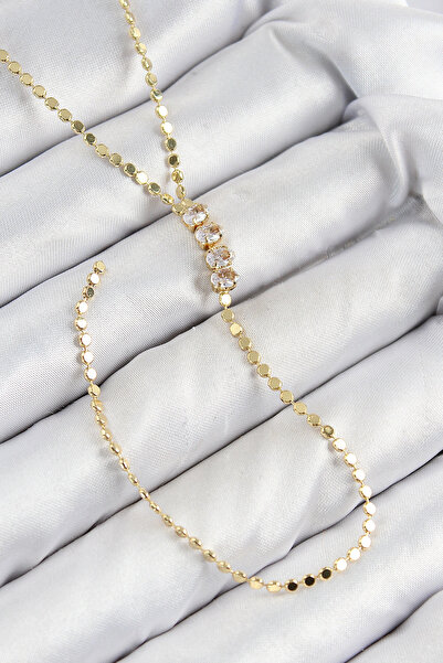 esplendor قلادة زيركون مرصّع بالأحجار إزكي منقوش بسلسلة ذهبية اللون