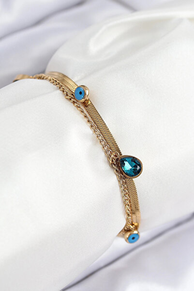 esplendor Blue Zircon Stone Evil Eye Bead Detailed Women's Bracelet