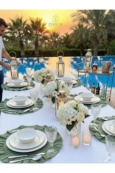 ZERİUM Ruffled Raw Linen 6-Piece Supla Stylish Tableware & Presentation Dowry...