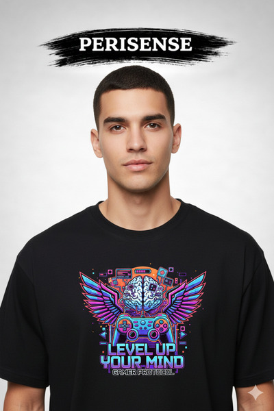 PERISENSE Μπλουζάκι Unisex Gaming με στάμπα, από χτενισμένο βαμβάκι υψηλής πο...