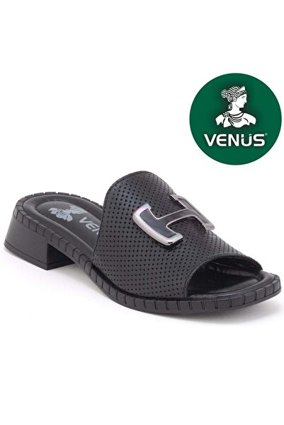 Venüs Mefron Genuine Leather Women's Slippers Black