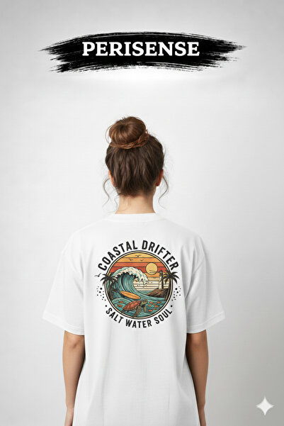 PERISENSE Unisex Beach Printed Premium Combed Cotton Oversized T-Shirt