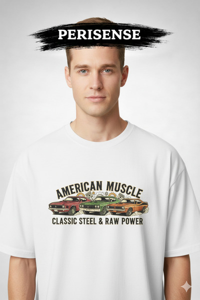 PERISENSE Tricou oversize unisex din bumbac pieptănat premium, cu imprimeu Ma...