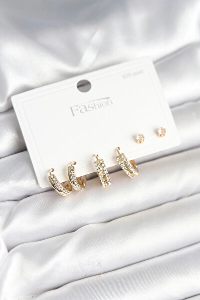 esplendor Zircon Stone Silver Stud Women's Earring Set Brass Material