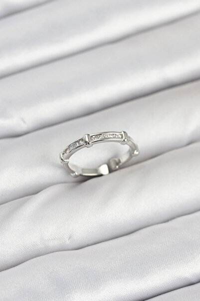 esplendor خاتم نسائي من النحاس الفضي اللون مزين بحجر الزركون على شكل عظمة