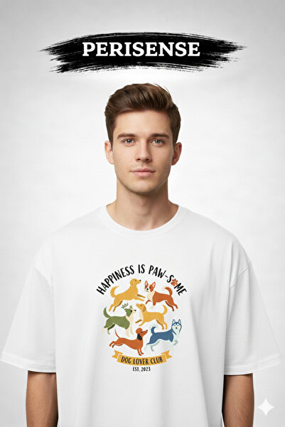 PERISENSE تي شيرت للجنسين من Dog Lover مطبوع مصنوع من القطن الممشط الفاخر قصة...