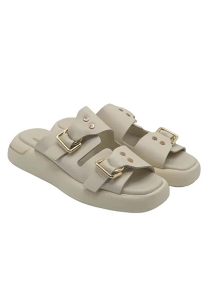 Venüs Rigitage Genuine Leather Women's Slippers Beige