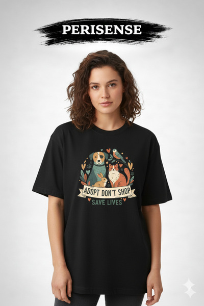 PERISENSE تي شيرت للجنسين من Rescue Animals مطبوع مصنوع من القطن الممشط الفاخ...