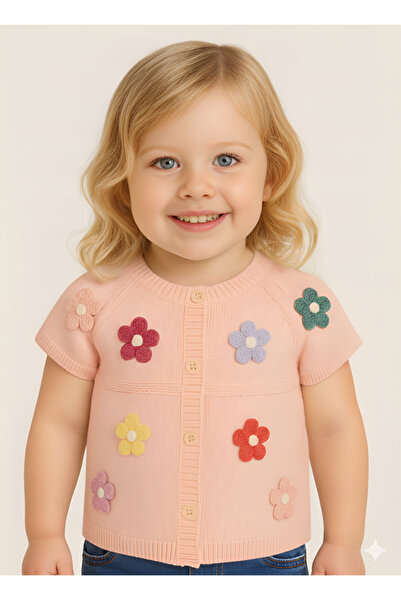 Mihrumay Kız Bebek ve Çocuk Robalı Renkli Çiçekli Triko Yelek