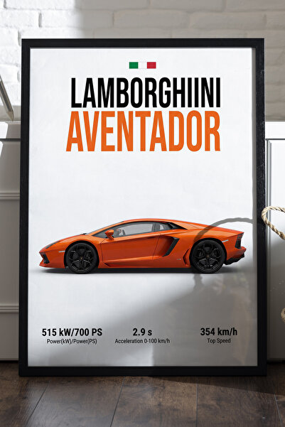 Duvarda Αφίσα Lamborghini Aventador με μαύρο ξύλινο πλαίσιο, διακοσμητικός πί...