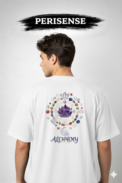 PERISENSE Unisex Crystals Printed Premium Combed Cotton Oversized T-Shirt
