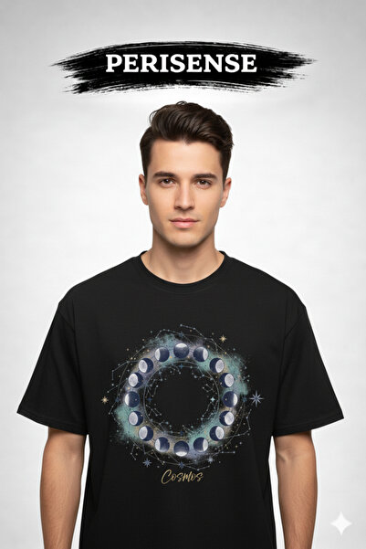 PERISENSE Unisex Moon Phases Printed Premium Combed Cotton Oversized T-Shirt