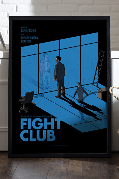 Duvarda Borilački klub, crni poster u drvenom okviru, dekorativna filmska zid...