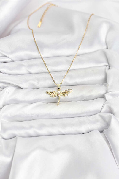 esplendor قلادة نسائية من الفولاذ 316L بلون ذهبي على شكل اليعسوب