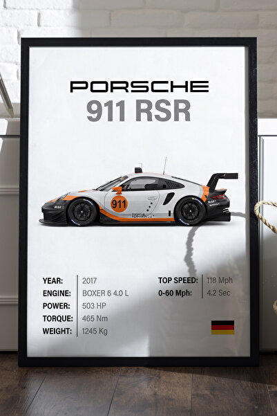 Duvarda Αφίσα Porsche 911 RSR με μαύρο ξύλινο πλαίσιο, διακοσμητικός πίνακας ...