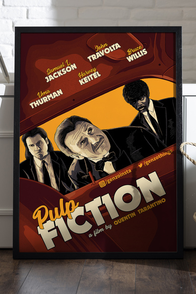 Duvarda Poster Pulp Fiction cu ramă din lemn negru, pictură decorativă de per...