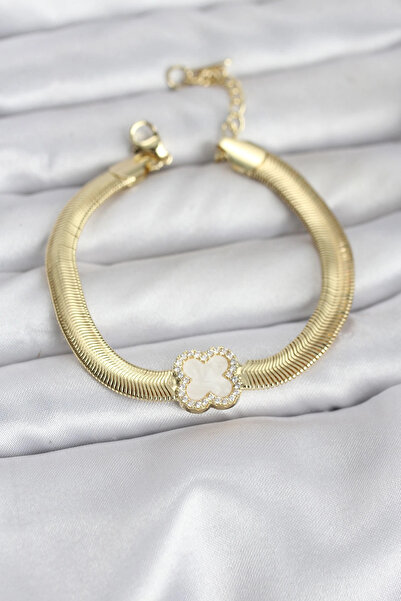 lowell home 316L Steel Gold Color White Clover Model Zircon Stone Snake Chain...