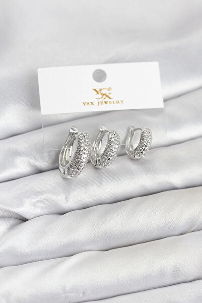 lowell home Brass Silver Color Zircon Stone Hoop Model Ysx Trio Earring Set