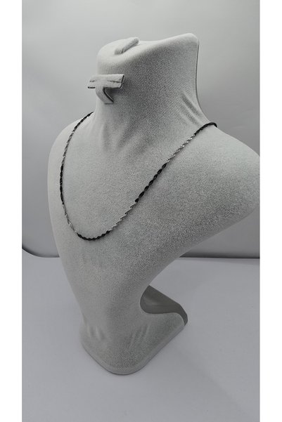 ahsenaksesuar2025 Stainless Steel Black and Silver Color Curved Necklace