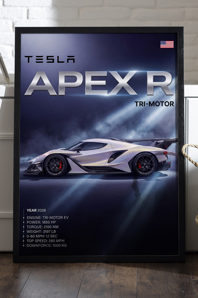Duvarda Tesla Apex R crni poster sa drvenim okvirom, dekorativna zidna slika ...