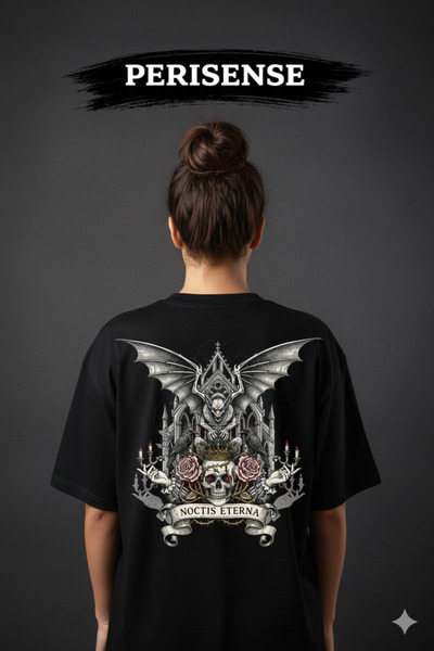 PERISENSE Unisex Gothic Printed Premium Combed Cotton Oversized T-Shirt
