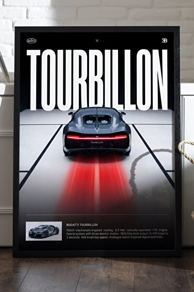 Duvarda Bugatti Tourbillon crni poster sa drvenim okvirom, dekorativna zidna ...