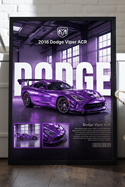 Duvarda Dodge Viper crni poster sa drvenim okvirom, dekorativna zidna slika a...