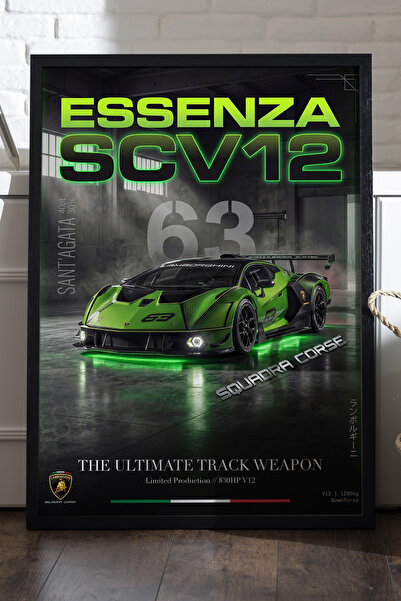 Duvarda Lamborghini Essenza crni poster sa drvenim okvirom, dekorativna zidna...