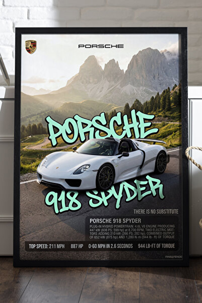 Duvarda Αφίσα Porsche 918 Spyder με μαύρο ξύλινο πλαίσιο, διακοσμητικός πίνακ...