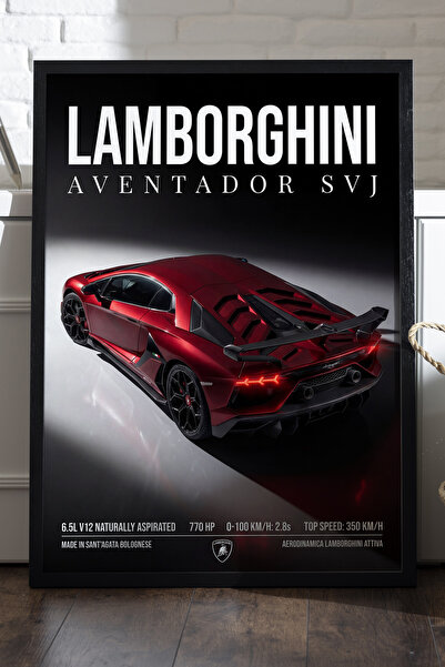 Duvarda Lamborghini Aventador crni poster sa drvenim okvirom, dekorativna zid...