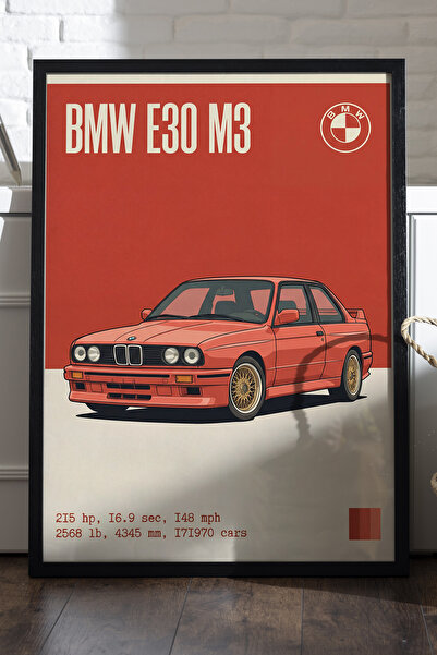 Duvarda Poster BMW E30 M3 cu ramă din lemn negru, pictură decorativă de peret...
