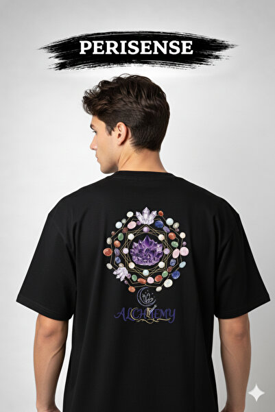 PERISENSE Unisex Crystals Printed Premium Combed Cotton Oversized T-Shirt