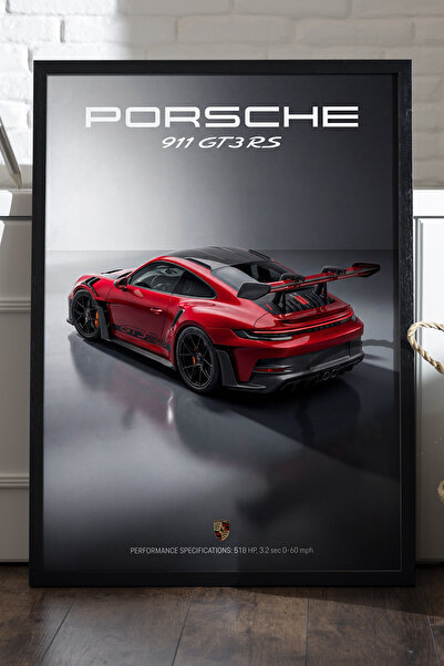 Duvarda Porsche 911 GT3 RS Ahşap Çerçeveli Poster, Dekoratif Araba Duvar Tablosu