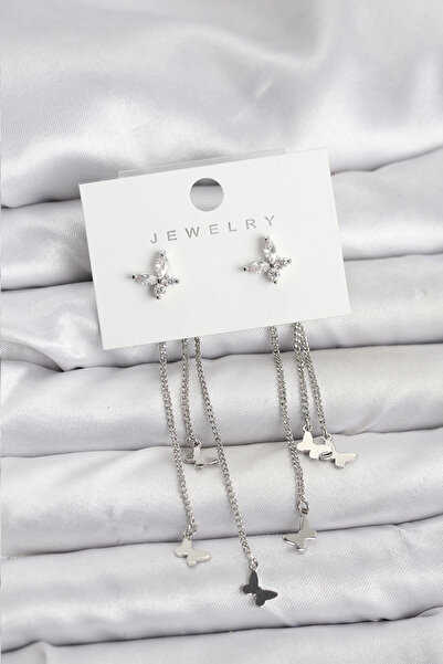 esplendor Butterfly Model Silver Color Brass Dangle Women's Earrings