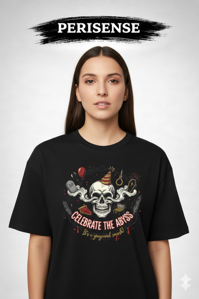 PERISENSE تي شيرت للجنسين دارك هومور مطبوع من القطن الممشط الفاخر قصة فضفاضة