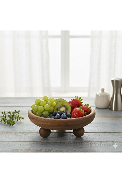 Rabo Craft Premium 100% Walnut Wood Ball Footed Bowl Serving Bowl Handcrafted