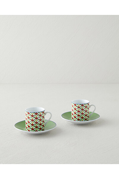 English Home Wisp Porcelain 4 Piece Coffee Cup Set for 2 People 80 ml Green-Red